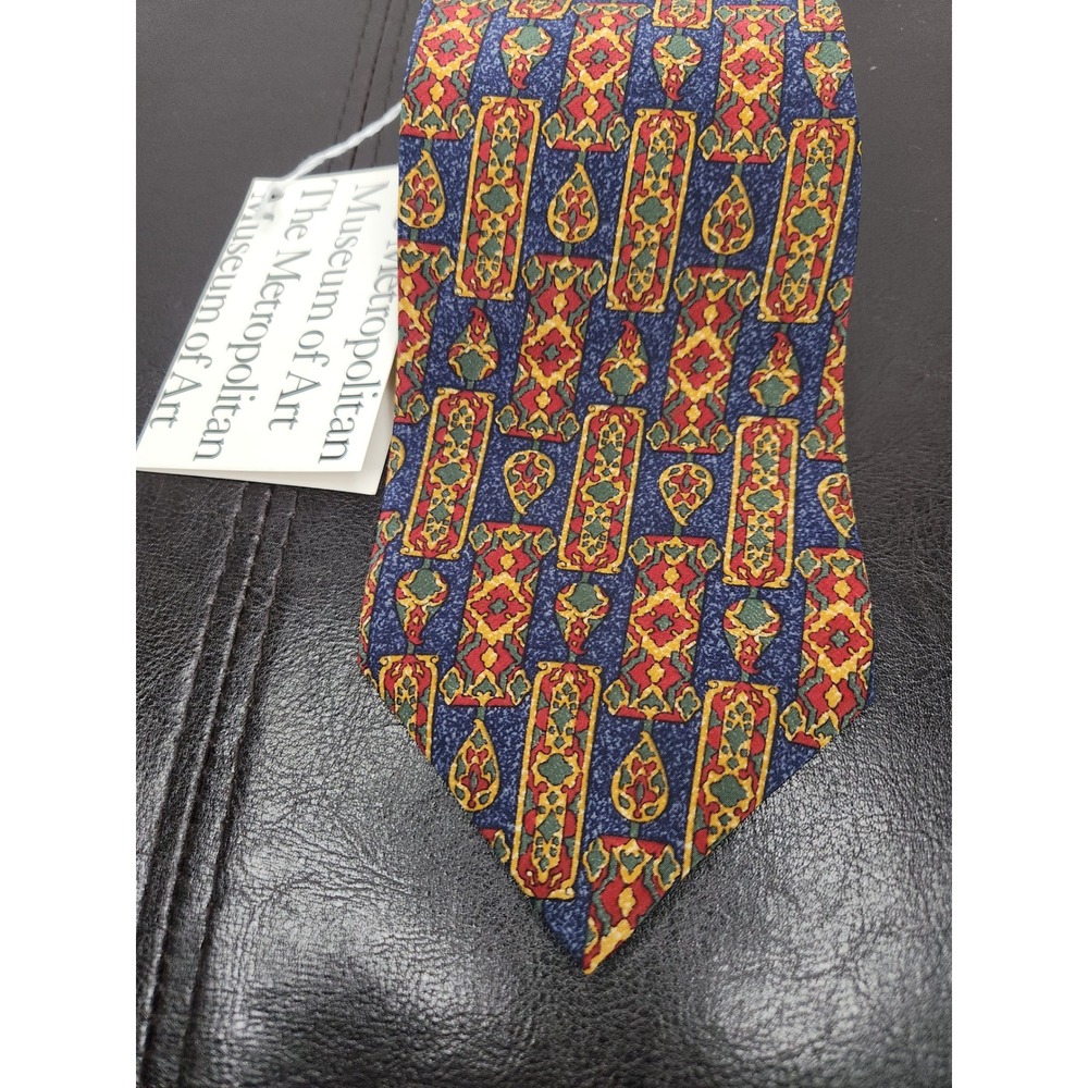 Metropolitan Museum of Art MMA Silk Tie Blue Red Gold Koran Art Pattern NWT